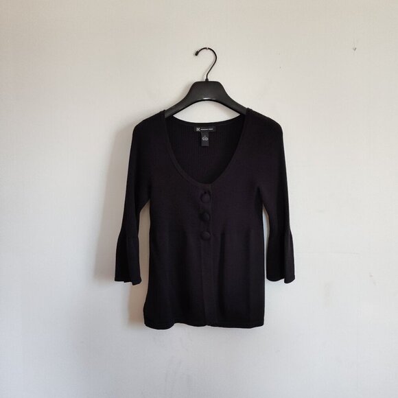 Ladies SZ S Inc Black Three-Quarter Sleeve Cardigan Sweater - Picture 1 of 3